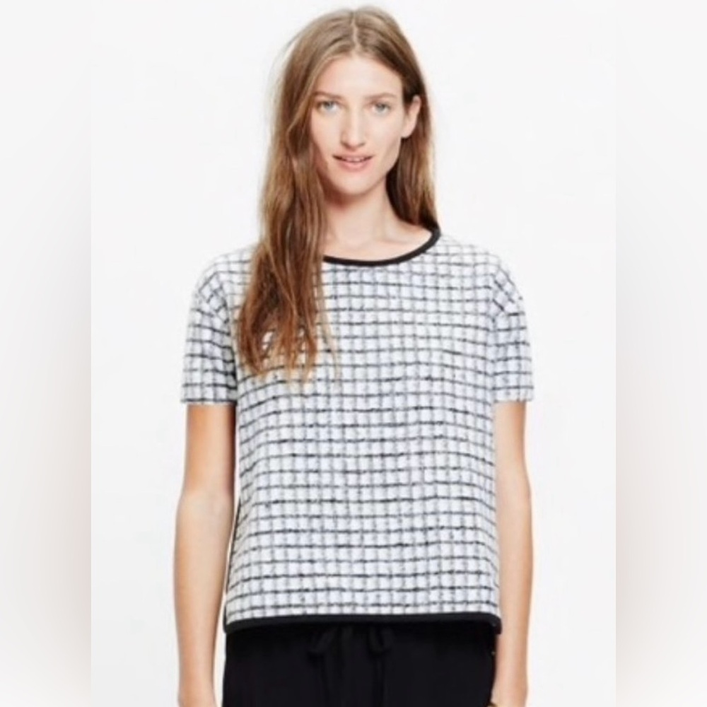 Madewell Black and White Brushed Windowpane Top Size Small